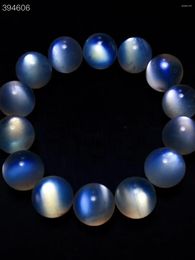 Strand Natural Moonstone Blue Light Clear Beads Bracelet Women Men Stretch 15.8mm Crystal Round AAAAAAA