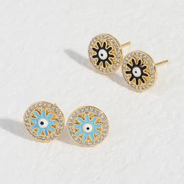 Stud Earrings Fashion Women's Jewelry Copper Inlaid Zircon Round Enamel Lucky Eye Birthday Party Gifts