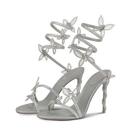 Eilyken Sexy Crystal Butterfly-knot Ankle Strap Sandals Woman Fashion Open Toe Stiletto High Heels Banquet Party Pumps Shoes 240304