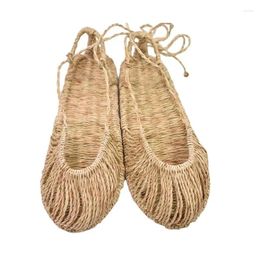 Slippers Cotton And Linen Woven Straw Shoes Women's 2024 Summer Breathable Soft Bottom Non-slip Baotou Half Drag Cosplay