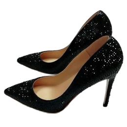 Boots Black Classic Fashion Pumps Pointy Toe Thin High Heel Bling Shallow Slip on Sexy Women Shoes Spring and Summer Shoes Comfortable