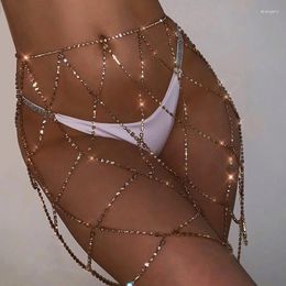 Skirts AKYZO 2024 Fashion Crazy Rhinestone Alloy Skirt Women Sexy Shine Gold/Silver Fishnets Chain Handmade NightClub Beach Mini