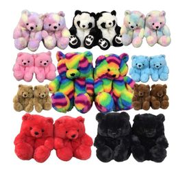 HBP Non-Brand Lovely Plush Adult Giant Teddy Bear Slipper Comfortable House Slippers Furry Fur Slides teddy bear slippers for women girls