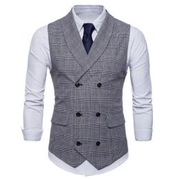 Vests 2021 Brand Suit Vest Men Jacket Sleeveless Beige Grey Brown Vintage Tweed Vest Fashion Spring Autumn Plus Size Waistcoat