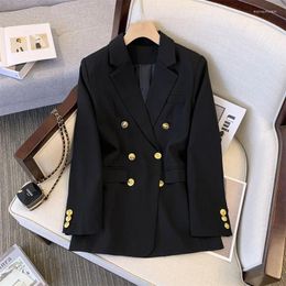 Women's Suits French Retro Style Suit Jacket Double-breasted Spring And Autumn Long-sleeved Fashion Office Lady Solid Blazer Top