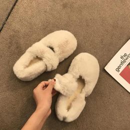 Casual Shoes Retro Mary Jane White Plush Women's Winter Outer Wear Loafers 2024 Explosion Style Plus Velvet Cotton