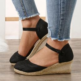 Sandals Women Ripple Fashion Platform Wedge Versatile Buckle Breathable Footwear Walking Flat Ladies Round Toe