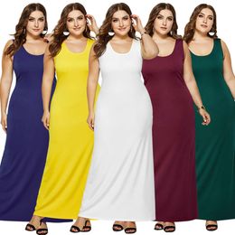 Fat Mm Womens Dress Spring Summer Knitting Sexy Round Neck Solid Color Long Skirt Large Size Sleeveless Simple