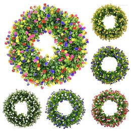 Decorative Flowers Eucalyptus Wreath Colourful Spring Summer Floral Garland Home Decoration Multicolor 45cm Door Ornament PVC Artificial