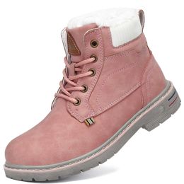 HBP Non-Brand Factory Price Leather Warm Anti Slip Waterproof Pink Outdoor Cotton Winter Shoes Snow Boots For Kids Child