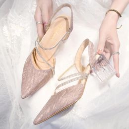 Pumps ZOKI Bling Shiny Wedding Shoes Women 2023 Fashion Crystal Strap Clear Heels Pumps Woman Pointed Toe Shininy High Heels Shoes