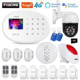 Kits FUERS W204 4G GSM WIFI Tuya Smart Home Alarm System Kit Wireless Alarm Security System IP Camera Control Autodial 8 Languages