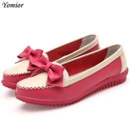 Boots Yomior New Fashion Casual Women Shoes Genuine Leather Flat Shoes Bowknot Ladies Loafers Zapatos Mujer Mother Driving Shoes