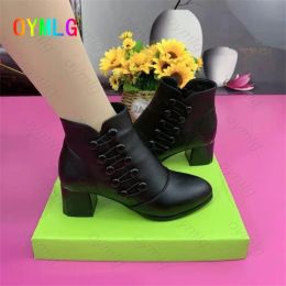 Boots Thick heel short boots women autumn/winter 2021new double row button single boots midheel short tube boots women's boots