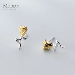 Stud Earrings Modian Gold Colour Rose Flower Jewellery For Women Charm Tree Leaf Classic Real 925 Sterling Silver Fashion Gift