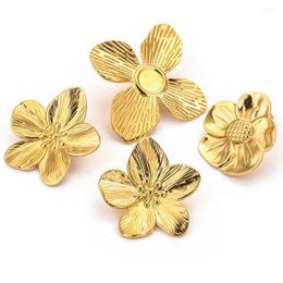 Stud Earrings Stainless Steel Flower Large Korean Cute For Women Gold Colour Fashion Individual Stylish Trendy Jewellery
