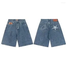 Men's Jeans Embroidered Five-Pointed Star Denim Shorts Summer High Street Loose Casual Fashion