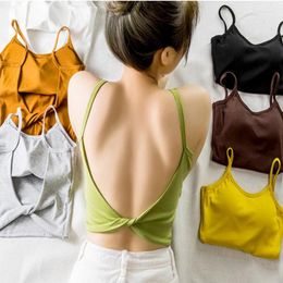 Camisoles & Tanks Sexy Crop Tops Lingerie Bra For Women Threaded Vest With Pads Beauty Back Off Shoulder Solid Color Sleeveless