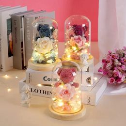 Valentines Day Gift for Girlfriend Eternal Rose LED Light Flower Luminous Decoration Wedding Decor Creative Mothers Gifts 240314