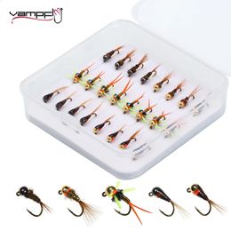 Vampfly 24pcs#16 Tungsten Bead Head Jig Nymph Fly Barbed Hook Fast Sinking Euro Flies Wet Trout Steelhead Fishing Lure 240312