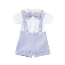 Clothing Sets 2024 Baby Boys Clothes Set Born Summer Toddler Kids Gentleman Outfit Bowtie Shirt Bib Pants Children 2pcs