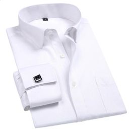 2023 Men French Cuff Dress Shirt Cufflinks White Long Sleeve Casual Buttons Male Brand Shirts Regular Fit Clothes 240301