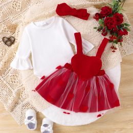 Dresses ma&baby 018M Valentine's Day Newborn Infant Toddler Baby Girl Clothes Sets Ruffle Romper Red Tulle Skirts Overalls Outfit D05