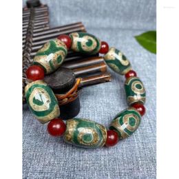 Strand Green Agate Three-Eye Tibet Beads Bracelet Men's