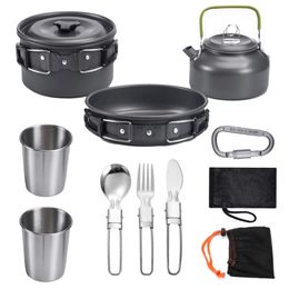 Camping Cookware Kit Outdoor Aluminium Lightweight Equipment Cooking For Travelling Trekking Hiking Supplies 240306