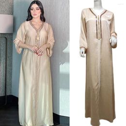Ethnic Clothing Ramadan Muslim Women Maxi Robe Luxury Solid Colour Abaya Caftan Islamic Turkey Rhinestone Arabic Middle East Fashion