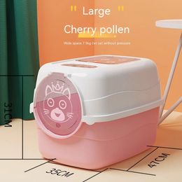 Fully Enclosed Cat Litter Box Splash-Proof Pet Cleaning Kitten Potty Toilet Plastic Toilet Tray Cat Litter Box Odour Isolation 240306