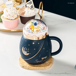Mugs Cartoon Planet Mug Landscape Cover Ceramic Cup Personalised Gift Thermo Coffee To Carry Cups Tea
