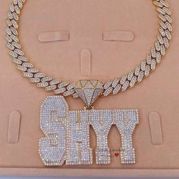 Hip Hop Jewellery Iced Out Vvs Moissanite Letter Initial Custom Necklace Pendant