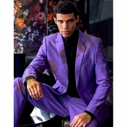 Suits Elegant Men's Suits for Wedding Man Slim Fashion Blazers Male Suit Summer Thin Breathable Purple Two Piece Set Full Mens