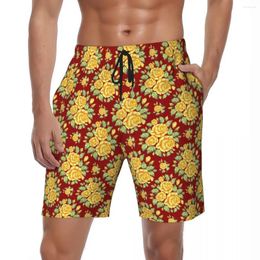 Men's Shorts Rose Floral Board Summer Yellow Flowers Running Surf Beach Man Quick Drying Casual Design Oversize Trunks