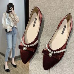 Casual Shoes String Bead Bling 2024 Spring Autumn Women Bowknot Female Loafer Fashion Shallow Single