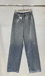 Free Shipping 2024 Light Blue Straight Loose Buttons Women's Jeans Designer Women's Denim Pants 31721