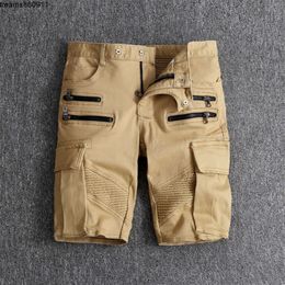 Unique Mens Ripped Motocycle Denim Shorts Jeans Fashion Designer Scratched Zipper Pocket Retro Big Size Panelled Short Trousers