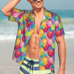 Men's Casual Shirts Party Balloon Beach Shirt Male Colorful Print Hawaii Short Sleeves Printed Novelty Oversize Blouses Gift Idea