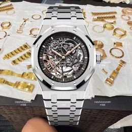 Herren Skeletton Automatic Designer Uhren hochwertige 42 mm Edelstahl wasserdichte Audemar Dial Diamond Watch Montre de Luxe mit Box