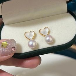 Stud Earrings Arrival Natural Freshwater Pearl Shell Love Heart Earring 14k Gold Gilled For Women Wedding Jewelry Gift