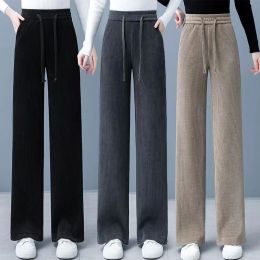 Capris Winter Fleece Lined Wide Leg Pants Casual Thicken Warm Baggy Sweatpants Stylish Office Lady High Waist Korean Long Pants Trouser