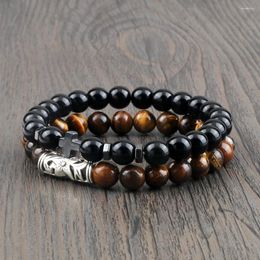 Strand High Quality 8MM Jesus Cross Bracelet Set Charm Stone Wood Natrual Beads Strench Bangles Jewellery Couples Pulsera Gift