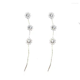 Dangle Earrings Made In China S925 Silver Needle Style Flower Temperament Tassels Long Face Small