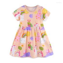 Girl Dresses Kids Girls Short Sleeve Cartoon Print Princess A-Line Party Dress For Summer Cute Clothes