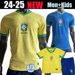 Camisa de futebol do Brasil 2024 Copa América NEYMAR VINI JR Kids Kit Sets 2025 Camisa de futebol da seleção brasileira 24/25 Home Away Player Versão 4XL RODRYGO MARTINELLI