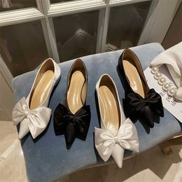 HBP Non-Brand Large Bow Tie WeddingPumps Fashion Elegant Style Flat Mules White Wedding Bride Shoes