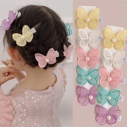 Hair Accessories 2PC Princess Embroid Butterfly Girl Hairpins Children Lovely Headwear Hairgrips Clips Barrettes
