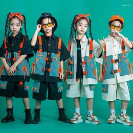 Stage Wear 2024 Ballroom Hip Hop Dance Costumes For Kids Loose Jacet Shorts Suit Girls Boys Jazz Performance Clothes DQS15272