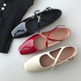 Casual Japanned 157 Leather Shoes Cross Tied Flat Woman Two Wears Double Buckle Belt Mary Janes 31945